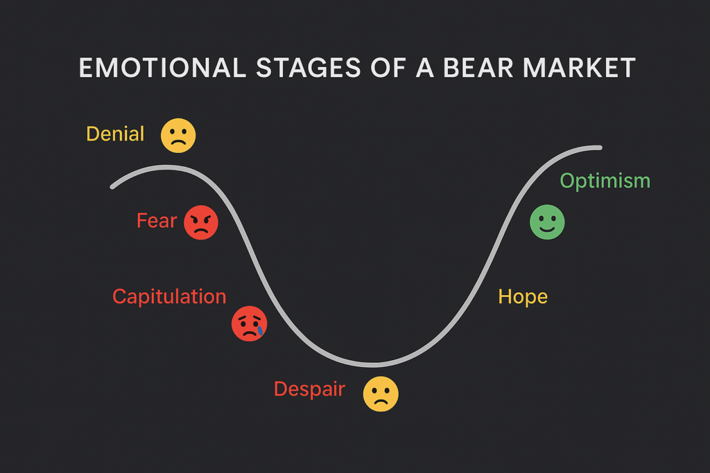 Emotional stages of bear market psychology during stock market crash 2025 from denial to optimism